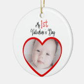 Cute Modern Red Heart Mijn eerste Valentijnsdag Keramisch Ornament (Links)