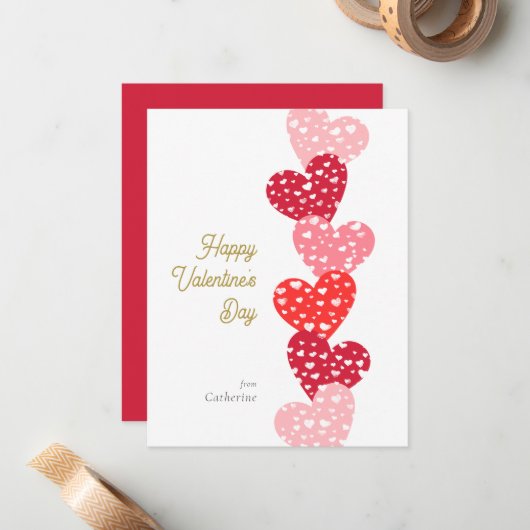 Cute Modern Red Hearts Happy Valentine's day Notitiekaartje (Voorkant / Achterkant in situ)
