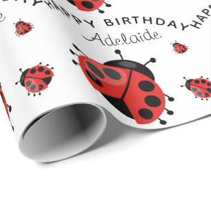 Cute Modern Red Ladybug Persoonlijk Cadeaupapier