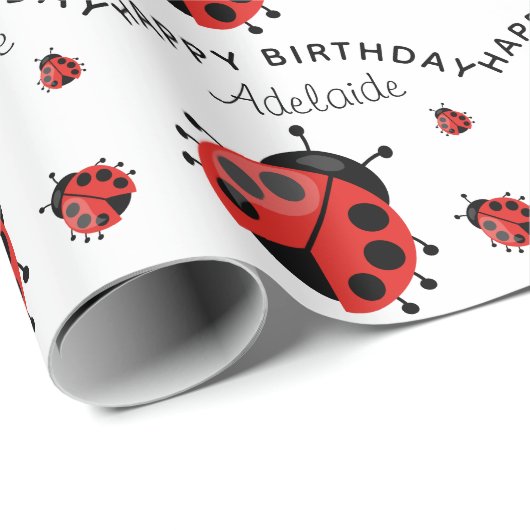 Cute Modern Red Ladybug Persoonlijk Cadeaupapier (Rol Hoek)