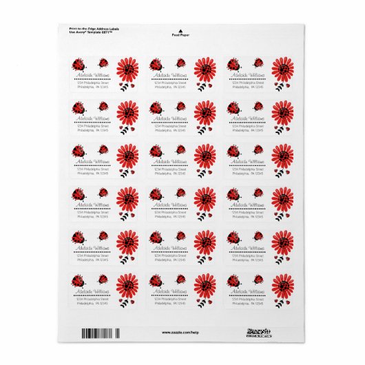 Cute Modern Red Ladybug Persoonlijk Etiket (Full Sheet)