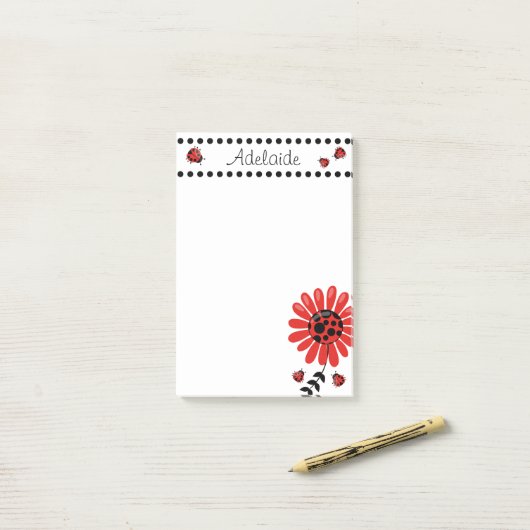 Cute Modern Red Ladybug Persoonlijk Post-it® Notes (Op bureau)