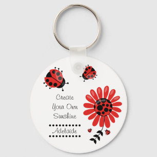Cute Modern Red Ladybug Persoonlijk Sleutelhanger