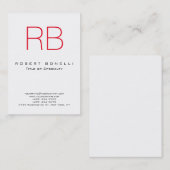 Cute Modern Red Monogram White Visitekaartje (Voorkant / Achterkant)