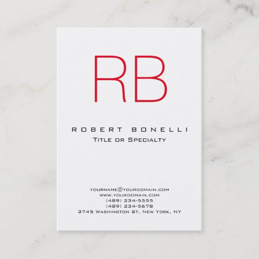 Cute Modern Red Monogram White Visitekaartje (Voorkant)