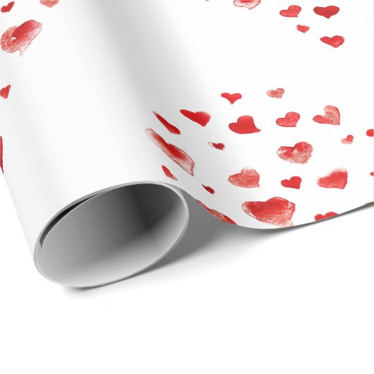 Cute Modern Red Waterverf Hearts Cadeaupapier (Rol Hoek)