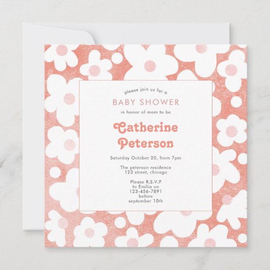 Cute Modern Retro Pink Daisy Floral Kaart (Voorkant)