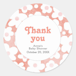 Cute Modern Retro Pink Daisy Floral Ronde Sticker