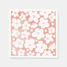 Cute Modern Retro Pink Daisy Floral Servet