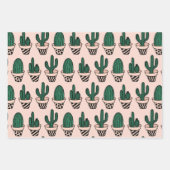 Cute Modern Roze Green Potted Cactus Pattern Inpakpapier Vel (Voorkant 3)