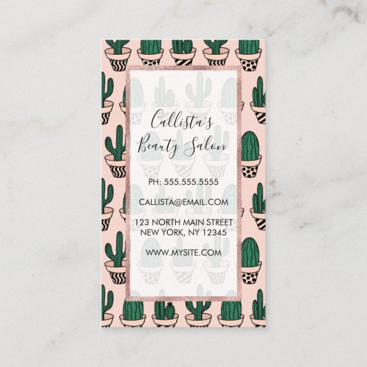 Cute Modern Roze Green Potted Cactus Pattern Klantenkaartje (Achterkant)