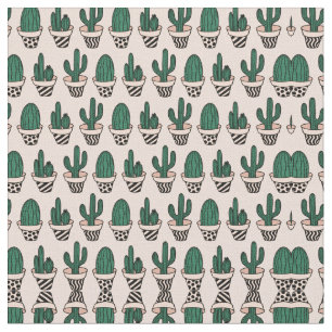 Cute Modern Roze Green Potted Cactus Pattern Stof