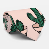 Cute Modern Roze Green Potted Cactus Pattern Stropdas (Opgerold)