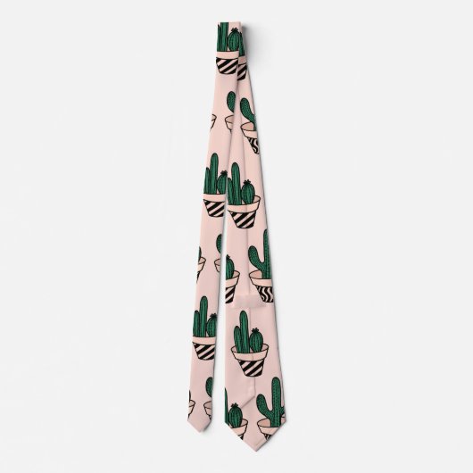 Cute Modern Roze Green Potted Cactus Pattern Stropdas (Achterkant)