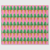Cute Modern Roze Kerstboom Ice Cream Cadeaupapier (Vlak)