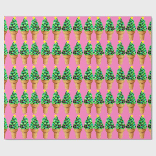Cute Modern Roze Kerstboom Ice Cream Cadeaupapier (Vlak)