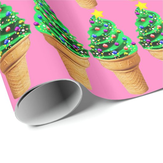 Cute Modern Roze Kerstboom Ice Cream Cadeaupapier (Rol Hoek)