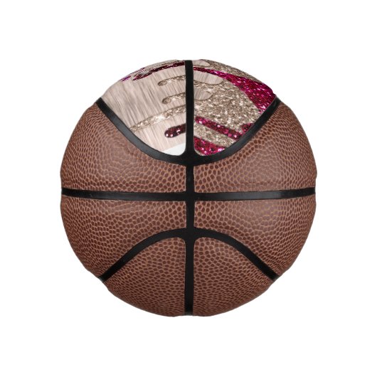 Cute modern Roze rood Glitter Drives monogram Basketbal (Rechts)