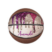 Cute modern Roze rood Glitter Drives monogram Basketbal (Voorkant)