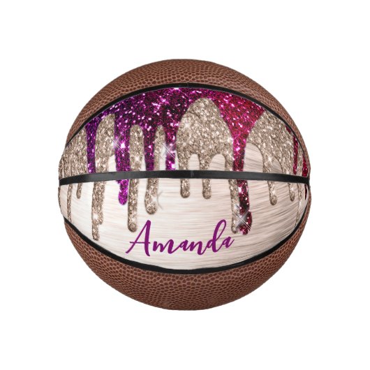 Cute modern Roze rood Glitter Drives monogram Basketbal (Voorkant)