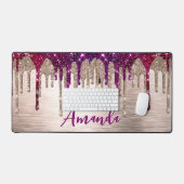 Cute modern Roze rood Glitter Drives monogram Bureaumat (Keyboard & Muis)
