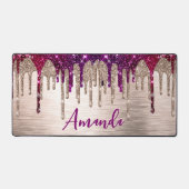 Cute modern Roze rood Glitter Drives monogram Bureaumat (Voorkant)