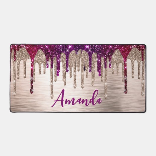 Cute modern Roze rood Glitter Drives monogram Bureaumat (Voorkant)