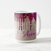Cute modern Roze rood Glitter Drives monogram Koffiemok (Voorkant rechts)