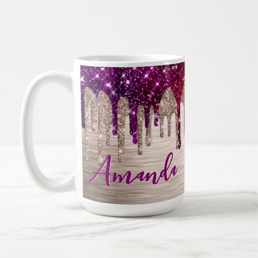 Cute modern Roze rood Glitter Drives monogram Koffiemok (Links)