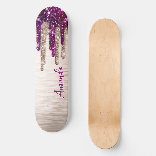 Cute modern Roze rood Glitter Drives monogram Persoonlijk Skateboard (Voorkant)
