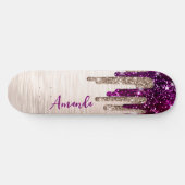 Cute modern Roze rood Glitter Drives monogram Persoonlijk Skateboard (Horizontaal)