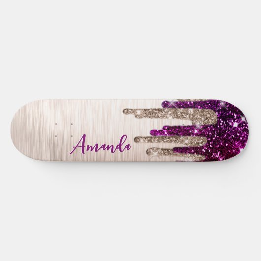Cute modern Roze rood Glitter Drives monogram Persoonlijk Skateboard (Horizontaal)