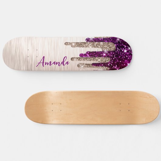 Cute modern Roze rood Glitter Drives monogram Persoonlijk Skateboard (Horizontaal)