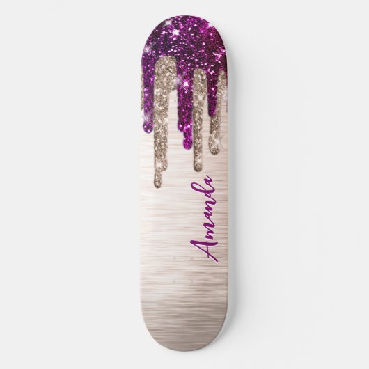 Cute modern Roze rood Glitter Drives monogram Persoonlijk Skateboard (Voorkant)