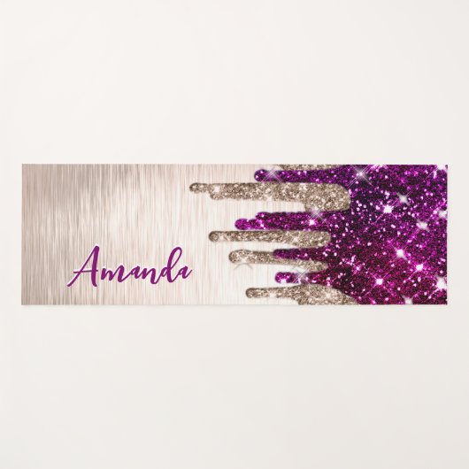 Cute modern Roze rood Glitter Drives monogram Yogamat (Voorkant (horizontaal))