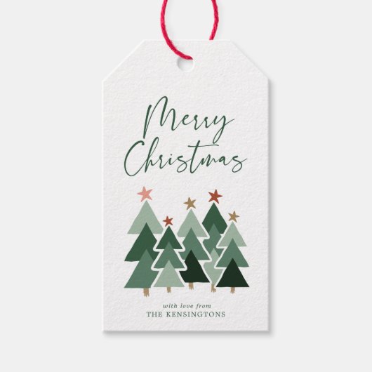 Cute Modern Rustic kerstbomen Cadeaulabel (Voorkant)