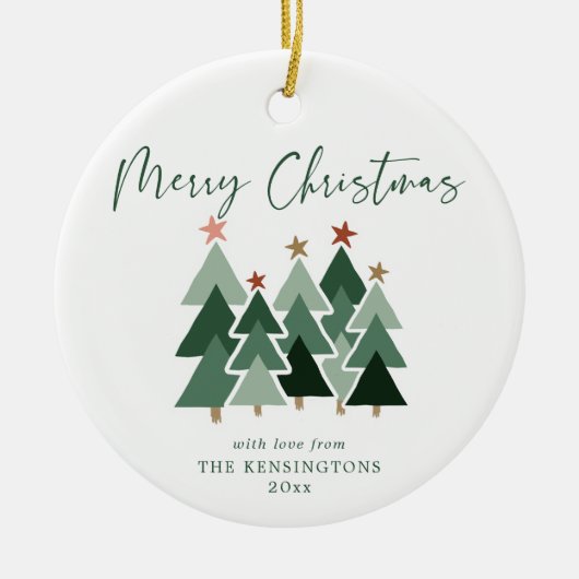 Cute Modern Rustic Kerstbomen Holiday Foto C Keramisch Ornament (Voorkant)