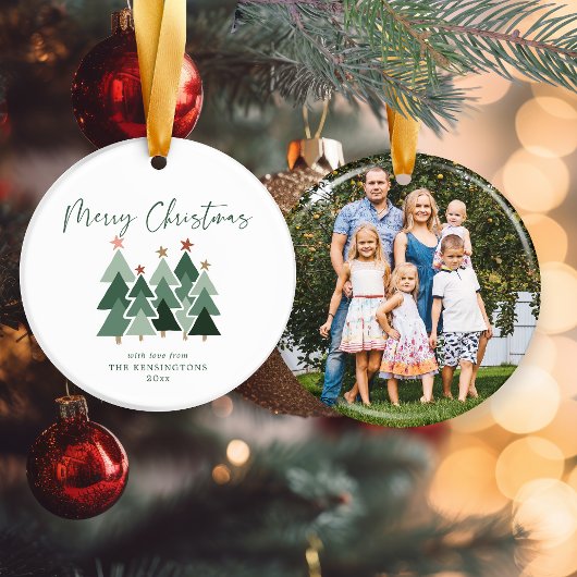 Cute Modern Rustic Kerstbomen Holiday Foto C Keramisch Ornament