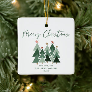 Cute Modern Rustic Kerstbomen Holiday Foto Keramisch Ornament