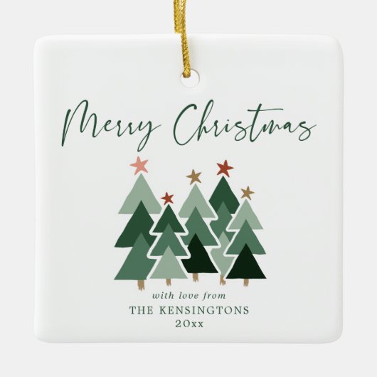Cute Modern Rustic Kerstbomen Holiday Foto  Keramisch Ornament (Voorkant)