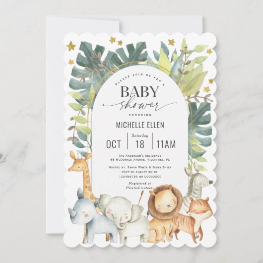 Cute modern safari Animal waterverf baby shower Kaart (Voorkant)