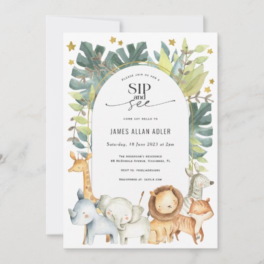 Cute modern safari sip en zie baby shower kaart (Voorkant)
