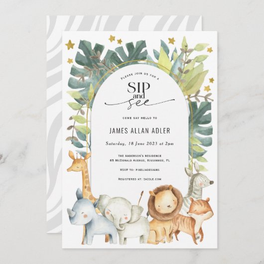 Cute modern safari sip en zie baby shower kaart (Voorkant / Achterkant)