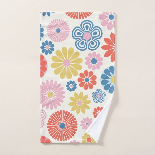 Cute Modern Scandi Boho Folk Flower Pattern Bad Handdoek (Handdoek)