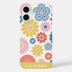 Cute Modern Scandi Boho Folk Flower Personalized iPhone 16 Hoesje