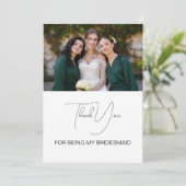 Cute Modern Script Bridesmaid Photo Bedankkaart (Staand voorkant)