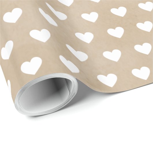 Cute Modern Simple White Hearts Kraft Cadeaupapier (Rol Hoek)