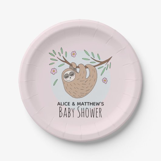 Cute Modern Slapend Sloth Kinder Baby shower Papieren Bordje (Voorkant)