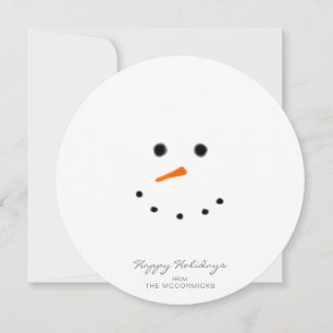 Cute Modern Snowman Face Round Greeting Feestdagenkaart