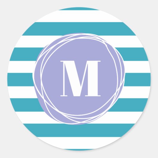 Cute Modern Stripes Monogram Ronde Sticker (Voorkant)